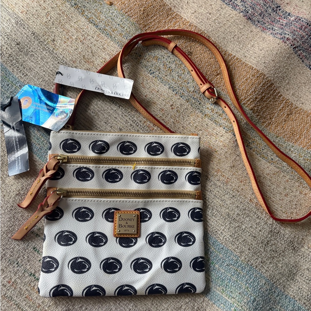 Dooney & Bourke Cream and Navy Double Zip Pouch